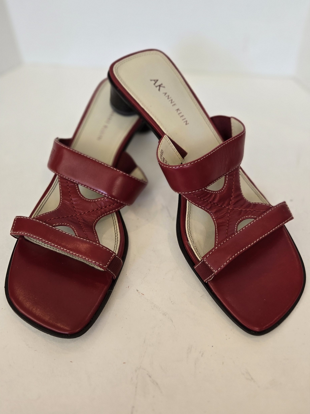 Anne Klein Y2k Red Leather Double-Strap Slide Mules
